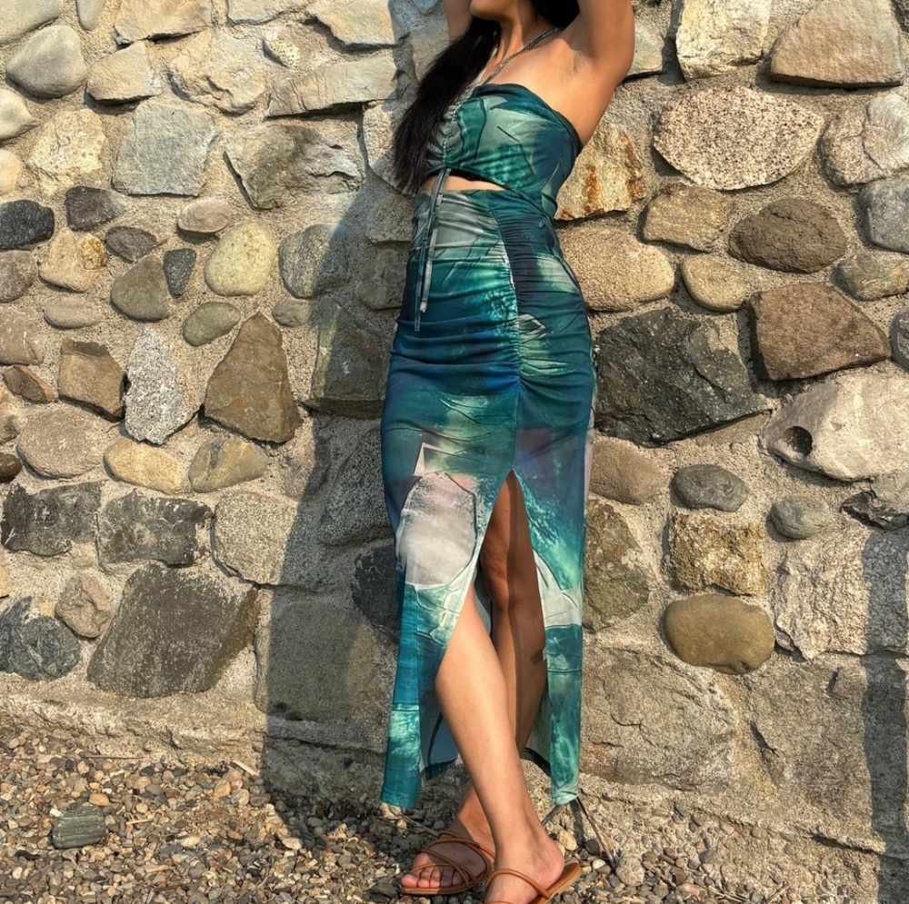 SHEIN Green and Blue Halter Dress